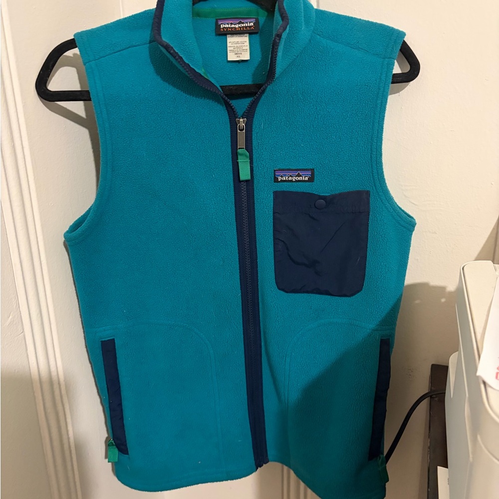 Patagonia Turquoise Fleece Vest with Dark Trim